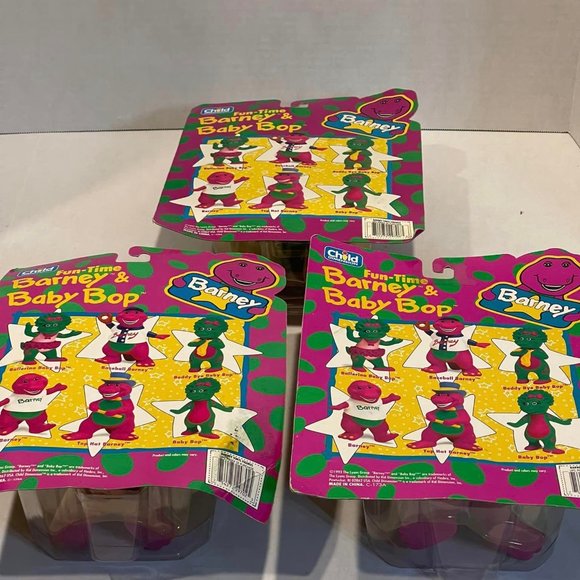 Vintage 1993 Fun-Time Barney Top Hat, Baseball & Baby Bop Vinyl Toy Figures New - Picture 9 of 10
